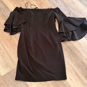 Calvin Klein Strapless Black Dress with Ruffled Sleeves